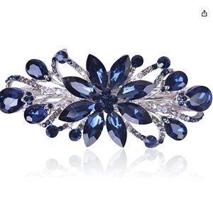 Sankuwen Flower Rhinestone Hair Barrette Clip - Navy/Dark Blue